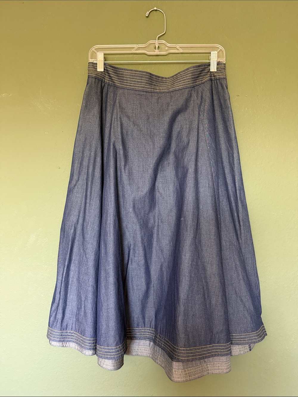eshakti Blue A-Line Denim Skirt with Contrast Hem